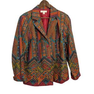 Coldwater Creek Womens Multicolor Geometric Pattern Blazer Jacket W18 Southwest